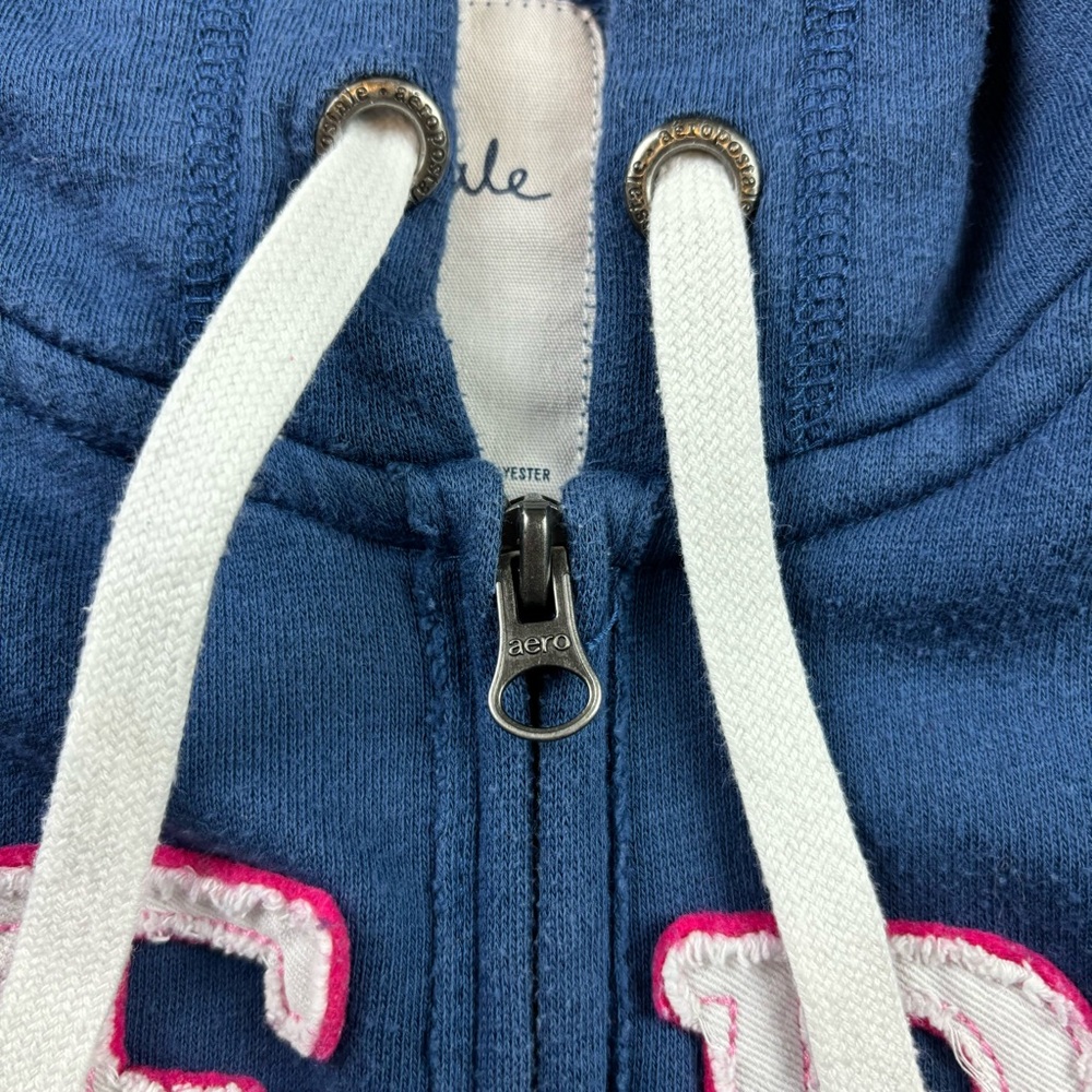 Y2k blue aeropostle aero eighty seven spellout zip up hoodie - Picture 2 of 5